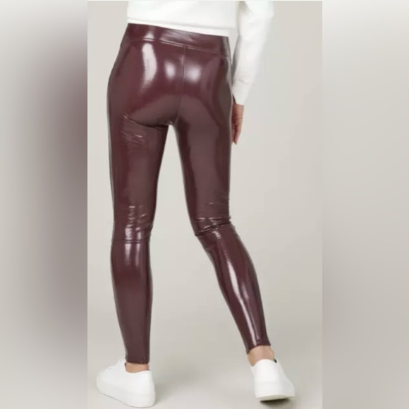 SPANX SHINY FAUX PATENT LEATHER LEGGINGS BURGUNDY/RUBY RED | Size: L - Picture 3 of 15